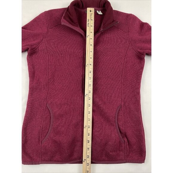 Eddie Bauer Full Zip Knit Fleece Jacket Women’s M Maroon Pockets Mock Neck - Picture 4 of 12